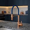 The Tap Factory Vibrance Tube Brushed Copper Mono Pull Out Kitchen Mixer Tap with Salamanca Blue Spout