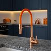 The Tap Factory Vibrance Tube Brushed Copper Mono Pull Out Kitchen Mixer Tap with Burnt Orange Zest Spout
