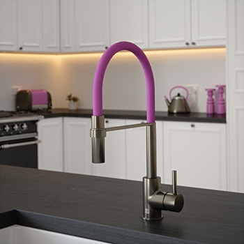 The Tap Factory Vibrance Tube Gunmetal Mono Pull Out Kitchen Mixer Tap with Coloured Spout