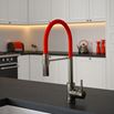 The Tap Factory Vibrance Tube Gunmetal Mono Pull Out Kitchen Mixer Tap with Red Sunset Spout