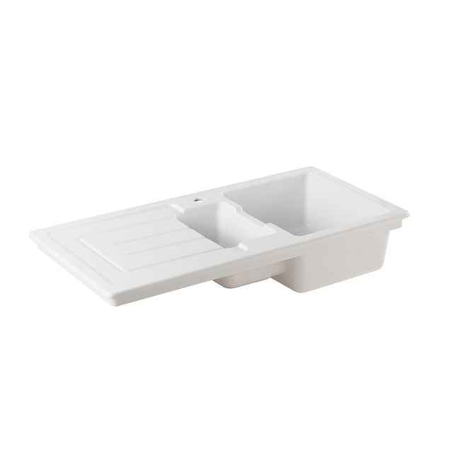 Thomas Denby Jarla 1.5 Bowl Gloss White Ceramic Kitchen Sink with Reversible Drainer - 1000 x 500mm