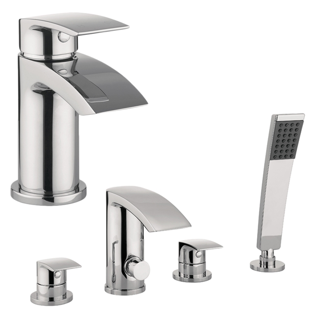Proflow Tiera Basin Mixer with Clicker Waste & 4 Hole Bath Shower Mixer Value Pack