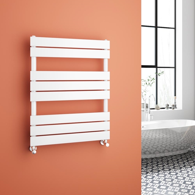 Brenton Avezzano Gloss White Flat Panel Heated Towel Rail - 800 x 600mm
