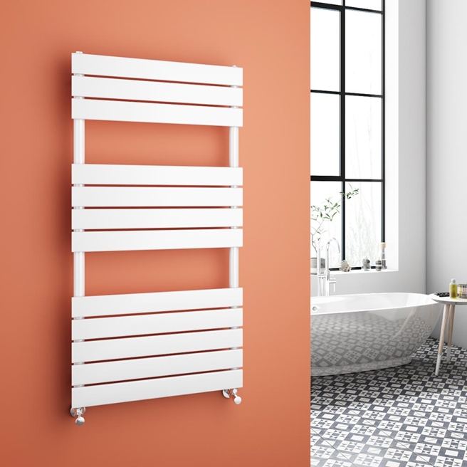 Brenton Avezzano Gloss White Flat Panel Heated Towel Rail - 1200 x 600mm