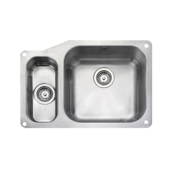 Rangemaster Atlantic Classic 1.5 Bowl Stainless Steel Undermount Sink & Waste Kit with Left Hand Small Bowl - 671 x 460mm
