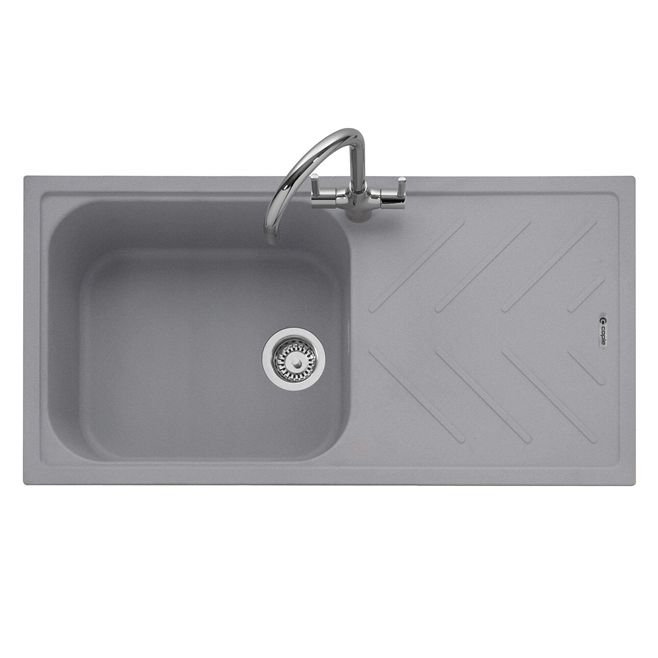 Caple Veis 1 Bowl Pebble Grey Granite Composite Kitchen Sink & Waste Kit with Reversible Drainer - 1000 x 500mm