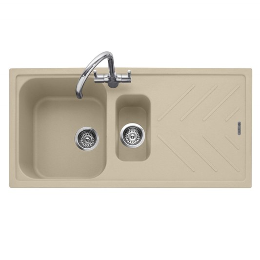Caple Veis 1.5 Bowl Desert Sand Granite Composite Kitchen Sink & Waste Kit with Reversible Drainer - 1000 x 500mm