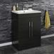 Vellamo Aspire 600mm Floorstanding 2 Door Vanity Unit & Polymarble Basin - Black Ash
