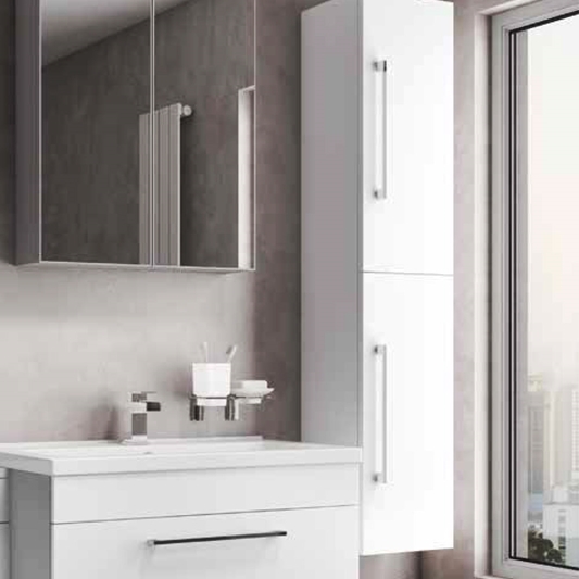 Vellamo Aspire Gloss White Wall Hung, Modern White Tall Bathroom Storage Cabinet Unit High Gloss
