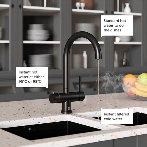 Vellamo Cappa Matt Black Filtered Cold & Instant Boiling Water Tap with WRAS-Approved Boiler & Filter