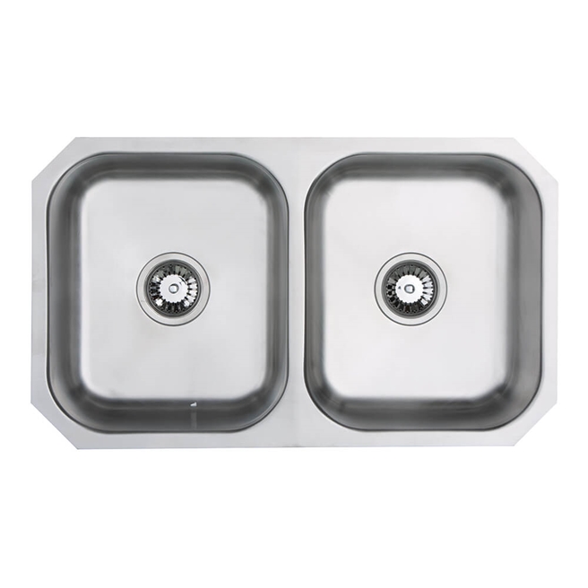 Vellamo Classic Double Bowl Undermount Stainless Steel Kitchen Sink & Waste Kit - 780 x 460mm