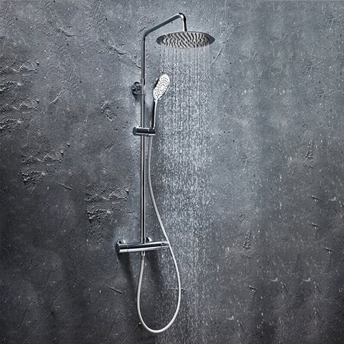 Vellamo Cool Touch Thermostatic Shower Set with Large Thin Fixed Head