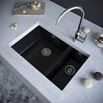 Vellamo Designer 1.5 Bowl Matt Black Comite Composite Undermount Kitchen Sink & Waste - 670 x 440mm