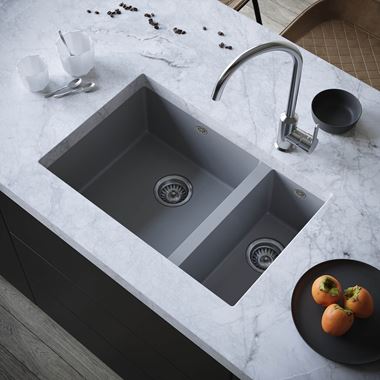 Vellamo Designer 1.5 Bowl Matt Grey Comite Composite Inset/Undermount Kitchen Sink & Waste - 670 x 440mm