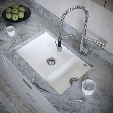 Vellamo Designer 1.5 Bowl Matt White Comite Composite Inset/Undermount Kitchen Sink & Waste - 670 x 440mm