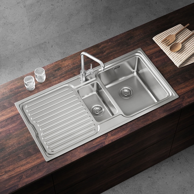 Vellamo Designer 1.5 Bowl Stainless Steel Sink & Waste Kit - 1000 x 500mm