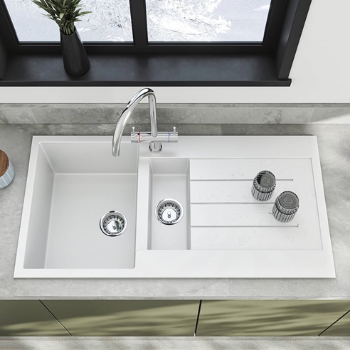Vellamo Designer 1.5 Bowl Composite Kitchen Sink & Waste with Reversible Drainer - 1000 x 500mm