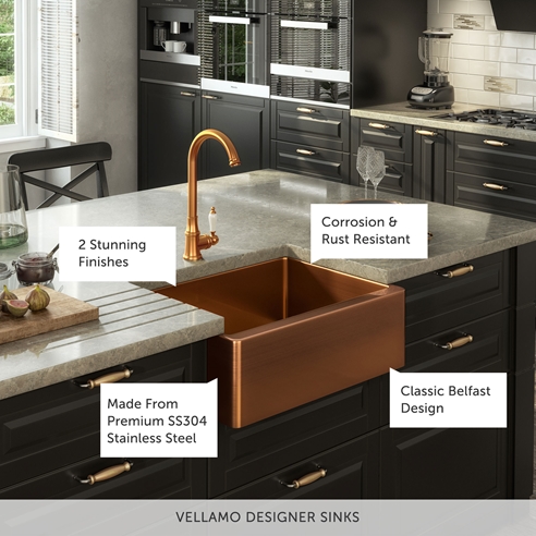 Vellamo Designer Belfast Single Bowl Stainless Steel Kitchen Sink & Waste - 600 x 450mm