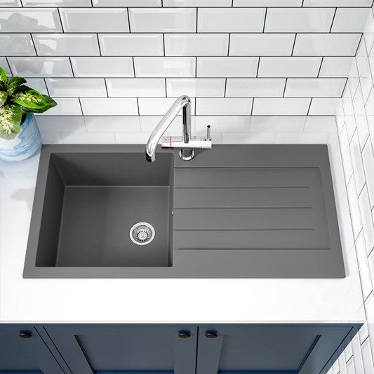 Vellamo 1 Bowl Matt Grey Composite Kitchen Sink & Waste with Reversible Drainer - 1000 x 500mm