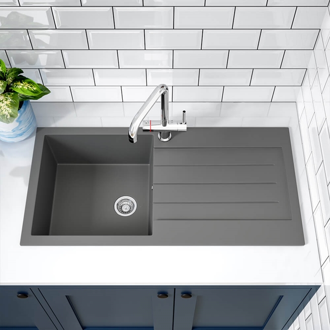 Vellamo 1 Bowl Matt Grey Composite Kitchen Sink & Waste with Reversible Drainer - 1000 x 500mm