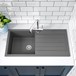 Vellamo Designer 1 Grey Comite Composite Kitchen Sink & Waste with Reversible Drainer - 1000 x 500mm