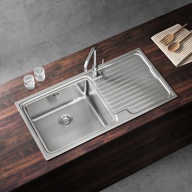 Vellamo Designer Large Single Bowl Stainless Steel Sink & Waste Kit - 1000 x 500mm