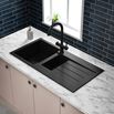 Vellamo Designer 1.5 Bowl Matt Black Comite Composite Kitchen Sink & Waste with Reversible Drainer - 1000 x 500mm