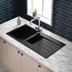 Vellamo Designer 1.5 Bowl Matt Black Comite Composite Kitchen Sink & Waste with Reversible Drainer - 1000 x 500mm