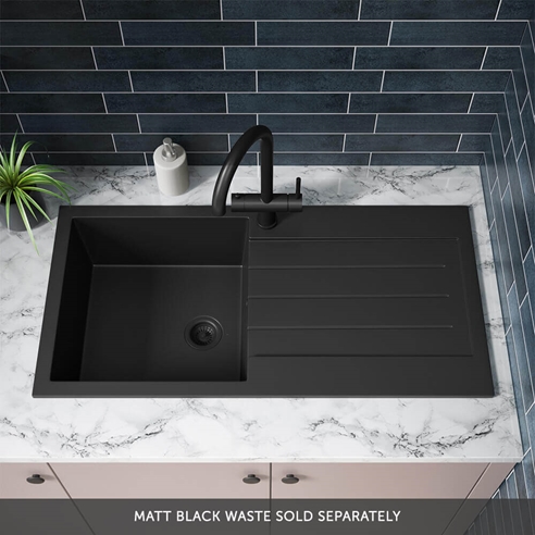 Vellamo Designer 1 Bowl Composite Kitchen Sink & Waste with Reversible Drainer - 1000 x 500mm