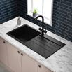 Vellamo Designer 1 Bowl Matt Black Composite Kitchen Sink & Waste with Reversible Drainer - 1000 x 500mm