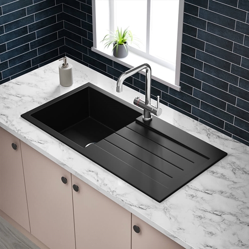 Vellamo Designer 1 Bowl Composite Kitchen Sink & Waste with Reversible Drainer - 1000 x 500mm