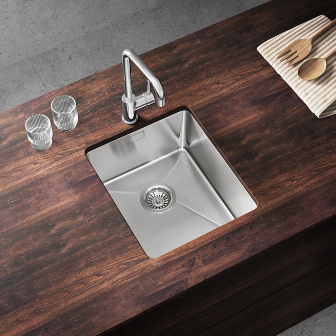 Vellamo Designer Compact Single Bowl Inset/Undermount Stainless Steel Kitchen sink & Waste Kit - 380 x 440mm
