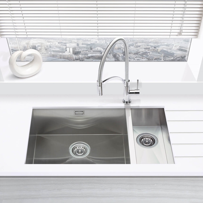 Vellamo Edge 1.5 Bowl Undermount Brushed Stainless Steel Kitchen Sink & Waste - 740 x 430mm