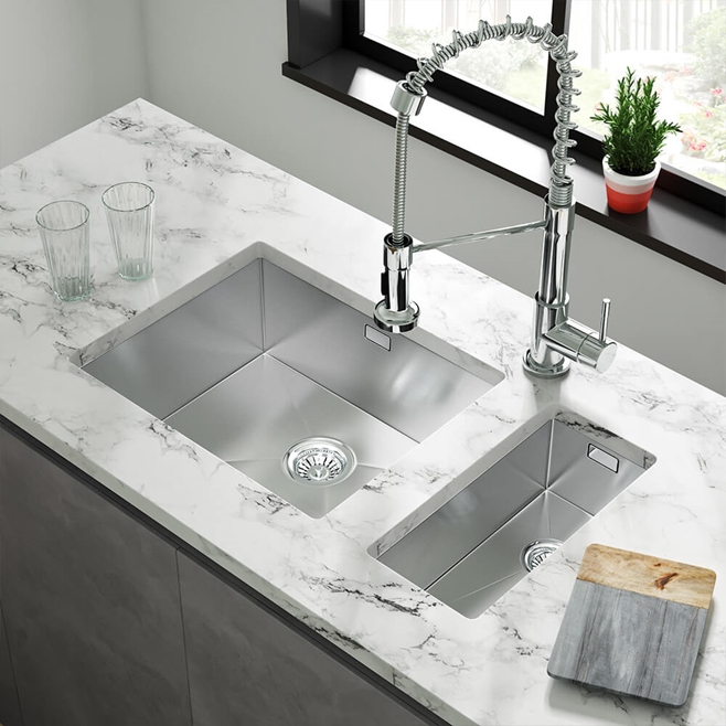 Vellamo Edge 1 Bowl Undermount Stainless Steel Kitchen Sink & Waste Kit - 530 x 430mm