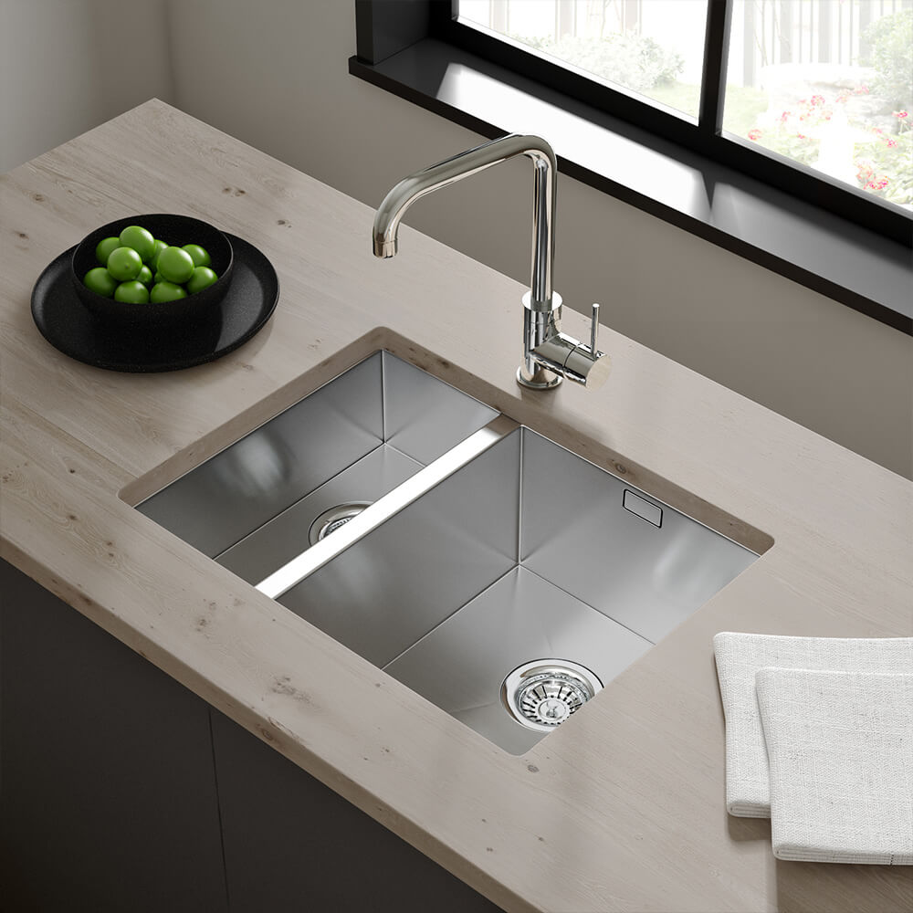 Brushed Stainless Steel Undermount 1.5 Bowl Kitchen Sink Sinks D03R 