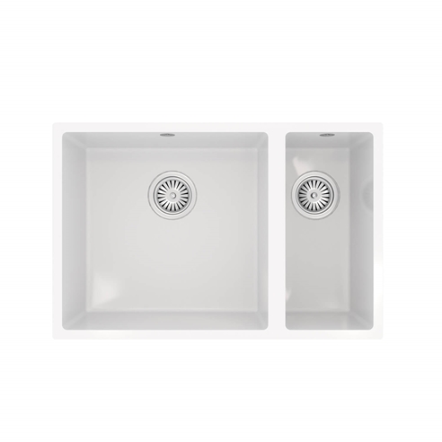Vellamo Ceramic-Style Gloss White Composite Inset / Undermount 1.5 Bowl Kitchen Sink & Waste - 670 x 440mm