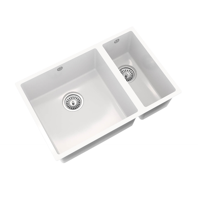 Vellamo Ceramic-Style Gloss White Composite Inset / Undermount 1.5 Bowl Kitchen Sink & Waste - 670 x 440mm