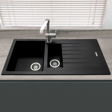 Vellamo Horizon 1.5 Bowl Black Granite Composite Sink & Waste Kit with Reversible Drainer - 1000 x 500mm