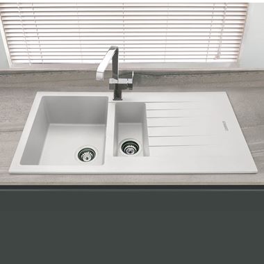 Vellamo Horizon 1.5 Bowl White Granite Composite Sink & Waste Kit with Reversible Drainer - 1000 x 500mm