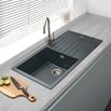Vellamo Horizon Large 1 Bowl Gunmetal Grey Granite Composite Sink & Waste Kit with Reversible Drainer - 1000 x 500mm