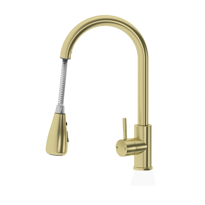 Vellamo Inspire Pull Out Mono Kitchen Mixer Tap - Brushed Brass