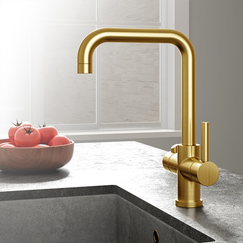 Vellamo Kaffe 3-in-1 Instant Hot Water Tap with Boiler Unit & Filter - Brushed Gold