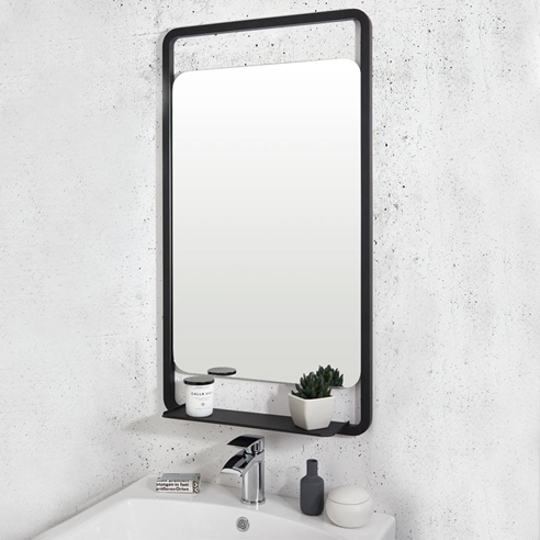 Vellamo Matt Black Bathroom Mirror & Shelf - 900 x 500mm