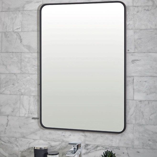 Vellamo Matt Black Rectangular Bathroom Mirror - 700 x 500mm