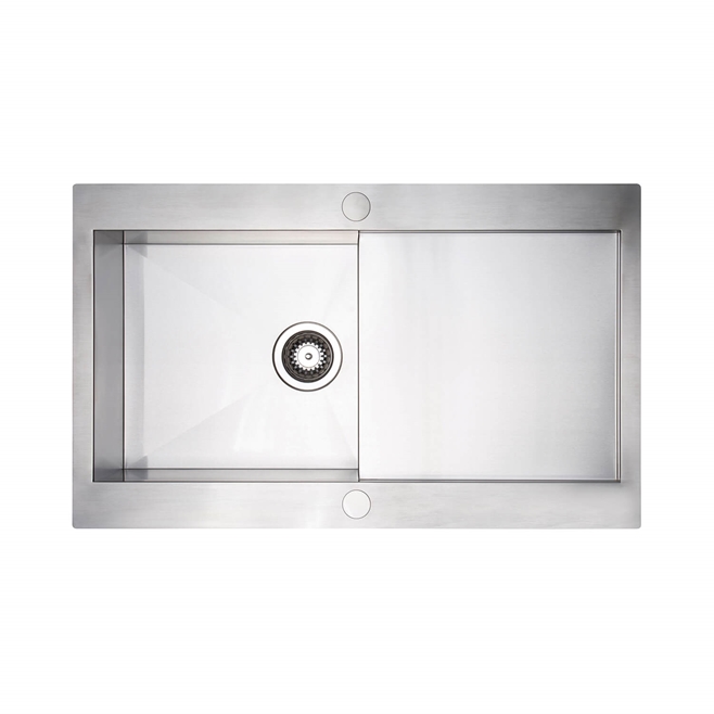 Vellamo Peak Compact 1 Bowl Satin Stainless Steel Sink & Waste with Reversible Drainer - 860 x 500mm