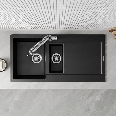 Vellamo Rocca Large 1.5 Bowl Granite Composite Inset Kitchen Sink & Waste - 1000 x 500mm