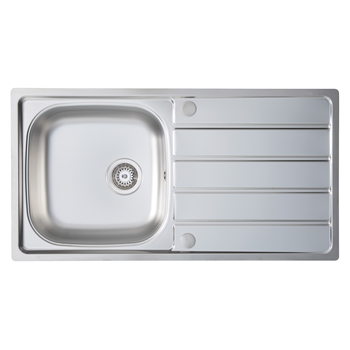 Vellamo Sunrise 1 Bowl Satin Stainless Steel Kitchen Sink & Waste with Reversible Drainer - 965 x 500mm