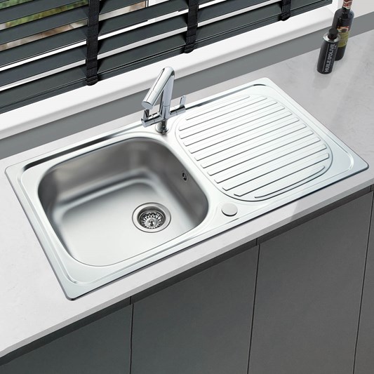 Vellamo Sunrise 1 Bowl Satin Stainless Steel Kitchen Sink & Waste with Reversible Drainer - 950 x 508mm