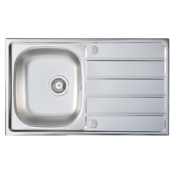 Vellamo Sunrise Compact 1 Bowl Satin Stainless Steel Kitchen Sink & Waste with Reversible Drainer - 860 x 500mm