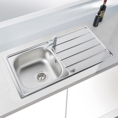 Vellamo Sunrise Compact 1 Bowl Satin Stainless Steel Kitchen Sink & Waste with Reversible Drainer - 860 x 500mm